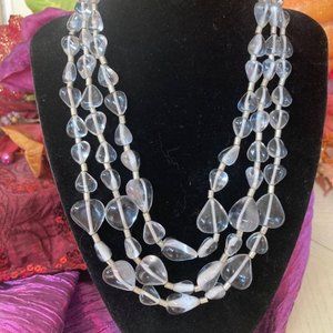 Three strand lavender acrylic and silver necklace